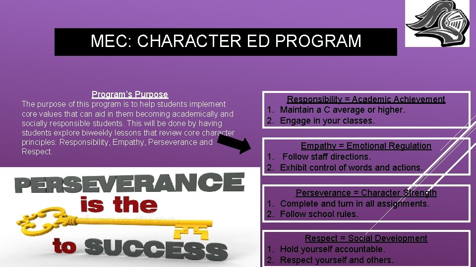 MEC: CHARACTER ED PROGRAM Program’s Purpose The purpose of this program is to help