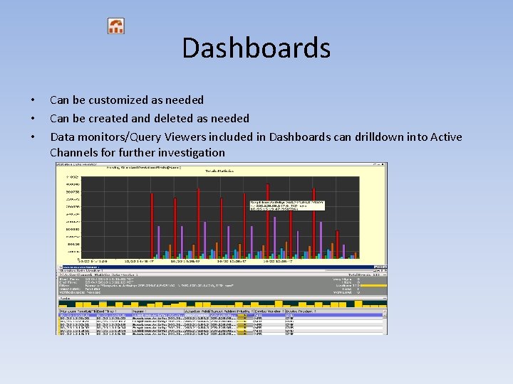 Dashboards • • • Can be customized as needed Can be created and deleted Dashboards • • • Can be customized as needed Can be created and deleted