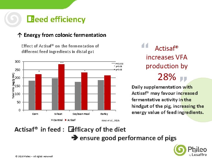 �Feed efficiency ↑ Energy from colonic fermentation Effect of Actisaf® on the fermentation of