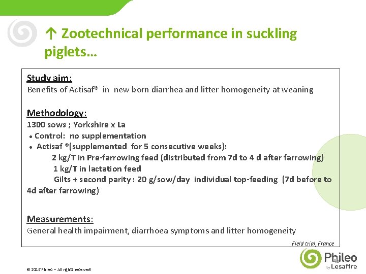 ↑ Zootechnical performance in suckling piglets… Study aim: Benefits of Actisaf® in new born