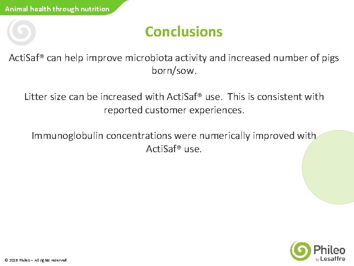 Animal health through nutrition Conclusions Acti. Saf® can help improve microbiota activity and increased