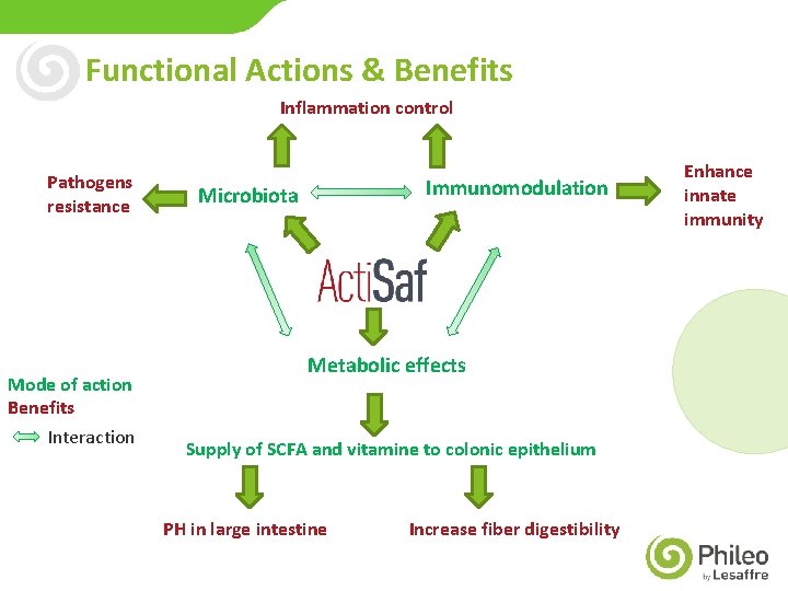 Functional Actions & Benefits Inflammation control Pathogens resistance Mode of action Benefits Interaction Immunomodulation