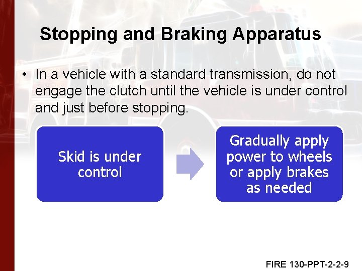 Stopping and Braking Apparatus • In a vehicle with a standard transmission, do not