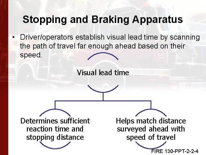 Stopping and Braking Apparatus • Driver/operators establish visual lead time by scanning the path