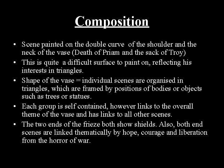 Composition • Scene painted on the double curve of the shoulder and the neck
