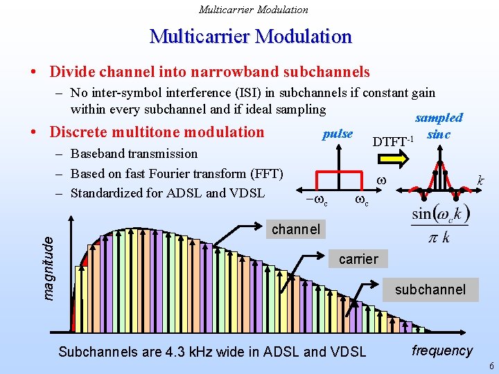 Multicarrier Modulation • Divide channel into narrowband subchannels – No inter-symbol interference (ISI) in