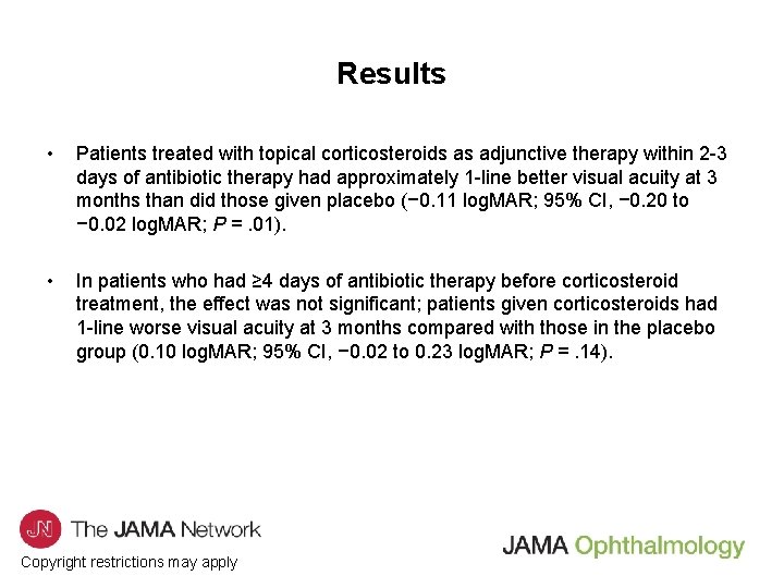 Results • Patients treated with topical corticosteroids as adjunctive therapy within 2 -3 days