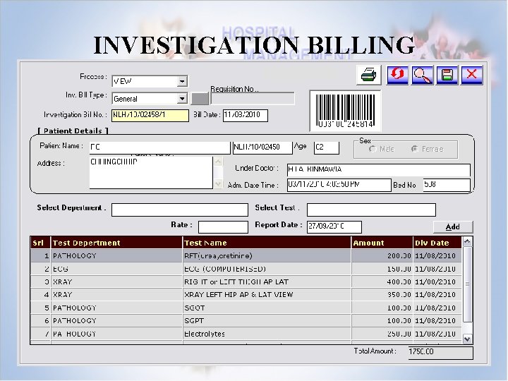 INVESTIGATION BILLING 