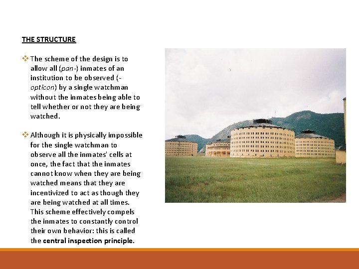 THE STRUCTURE v The scheme of the design is to allow all (pan-) inmates