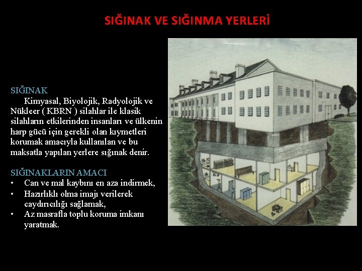 SIĞINAK VE SIĞINMA YERLERİ SIĞINAK Kimyasal, Biyolojik, Radyolojik ve Nükleer ( KBRN ) silahlar