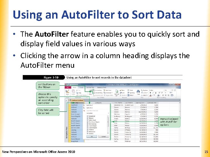 Using an Auto. Filter to Sort Data XP • The Auto. Filter feature enables