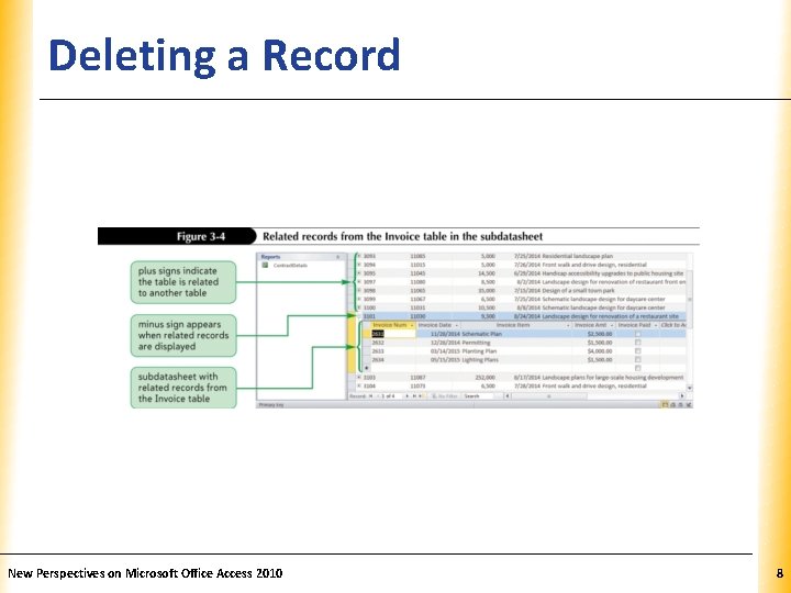 Deleting a Record New Perspectives on Microsoft Office Access 2010 XP 8 