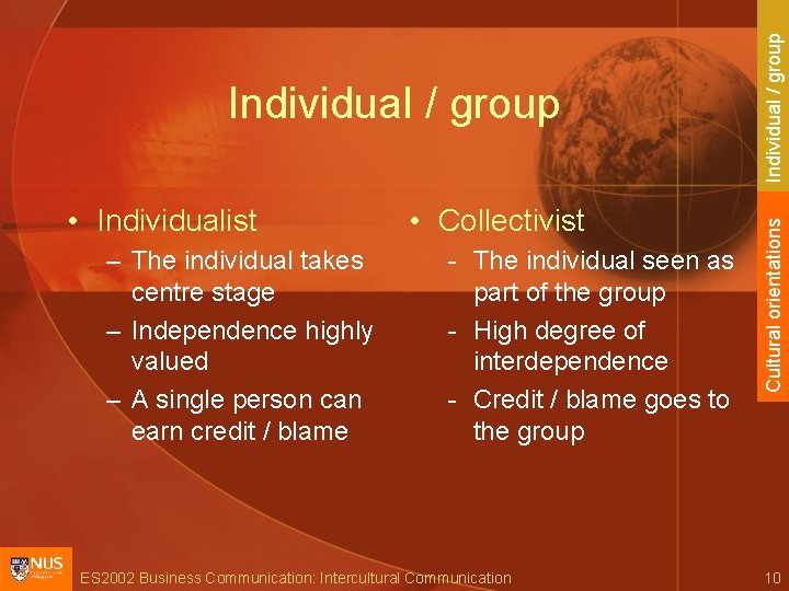  • Individualist – The individual takes centre stage – Independence highly valued –