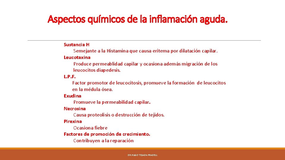 Aspectos químicos de la inflamación aguda. Sustancia H Semejante a la Histamina que causa