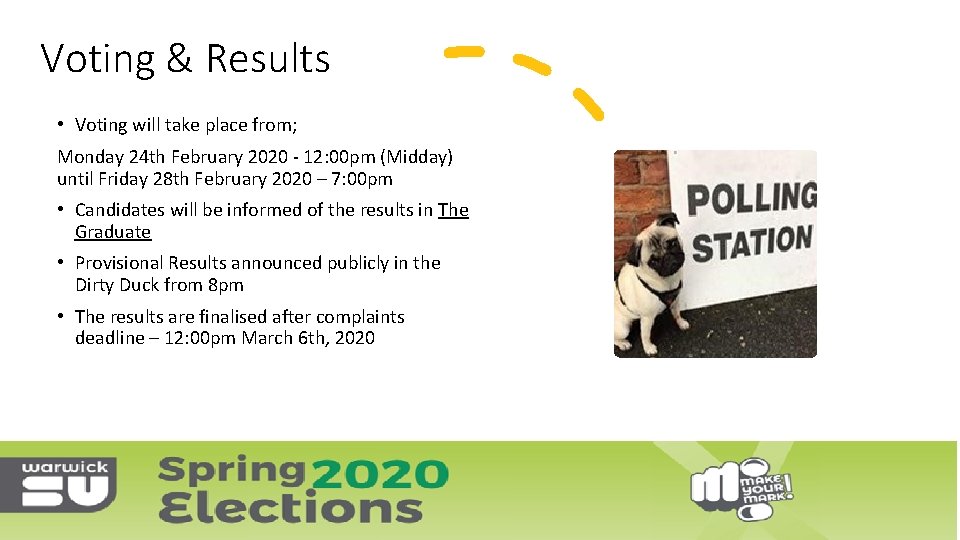 Voting & Results • Voting will take place from; Monday 24 th February 2020