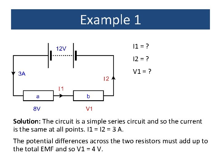 Example 1 I 1 = ? I 2 = ? V 1 = ?