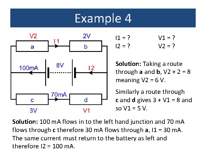 Example 4 I 1 = ? I 2 = ? V 1 = ?