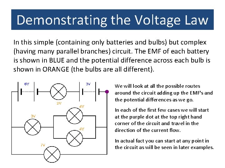 Demonstrating the Voltage Law In this simple (containing only batteries and bulbs) but complex