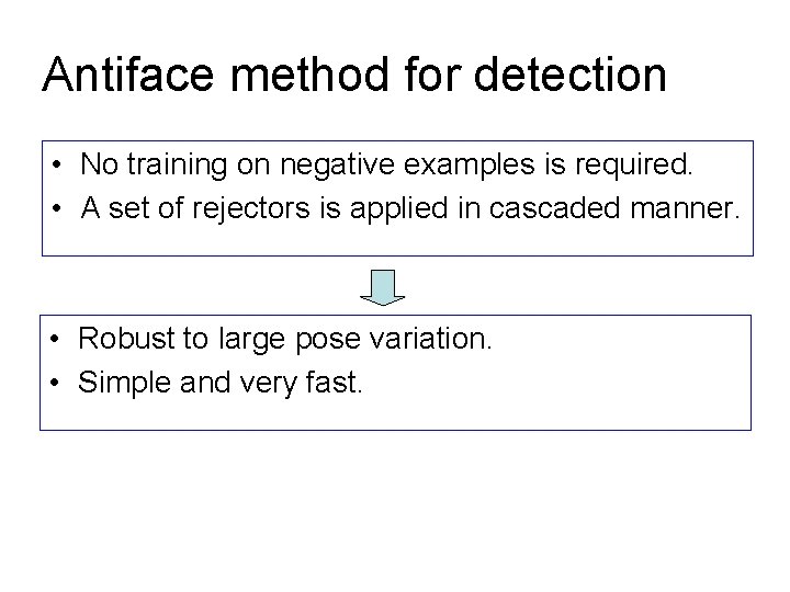 Antiface method for detection • No training on negative examples is required. • A