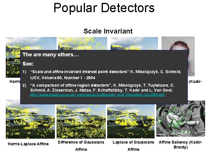 Popular Detectors Scale Invariant The are many others… See: 1) “Scale and affine invariant