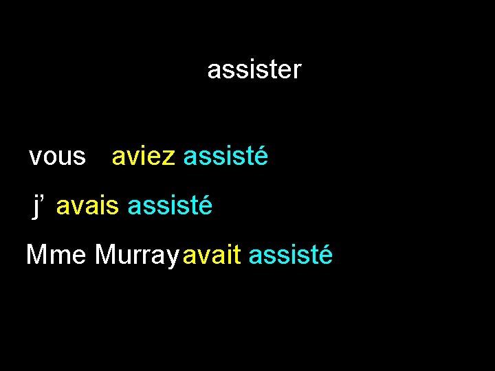 assister vous aviez assisté j’ avais assisté Mme Murrayavait assisté 