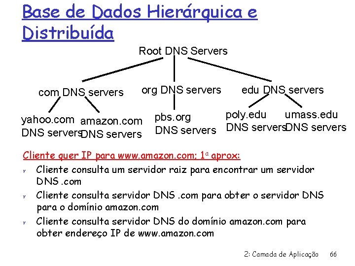 Base de Dados Hierárquica e Distribuída Root DNS Servers com DNS servers org DNS