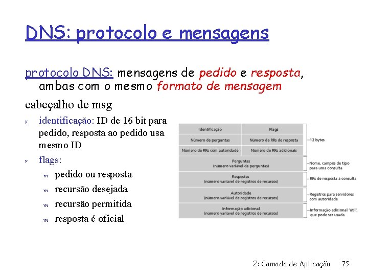 DNS: protocolo e mensagens protocolo DNS: mensagens de pedido e resposta, ambas com o
