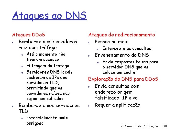 Ataques ao DNS Ataques DDo. S r Bombardeia os servidores raiz com tráfego m