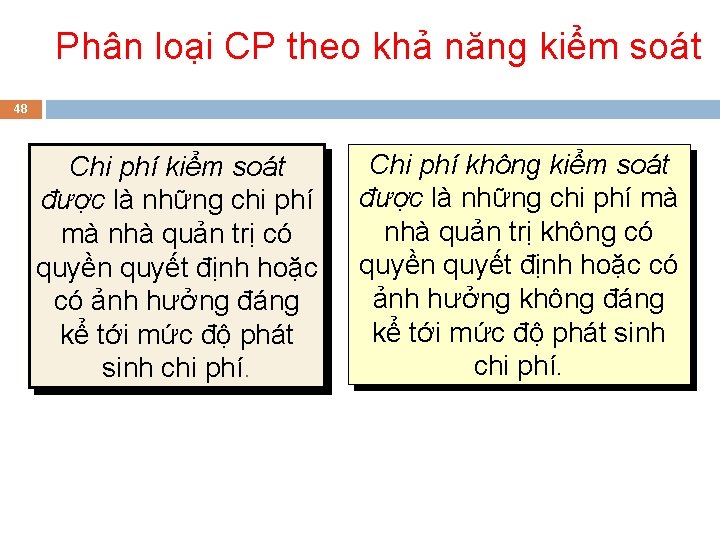 Phân loại CP theo khả năng kiểm soát 48 Chi phí kiểm soát được