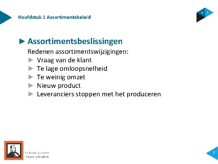 Hoofdstuk 1 Assortimentsbeleid ► Assortimentsbeslissingen Redenen assortimentswijzigingen: ► Vraag van de klant ► Te