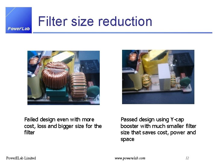 Powere. Lab Filter size reduction Failed design even with more cost, loss and bigger