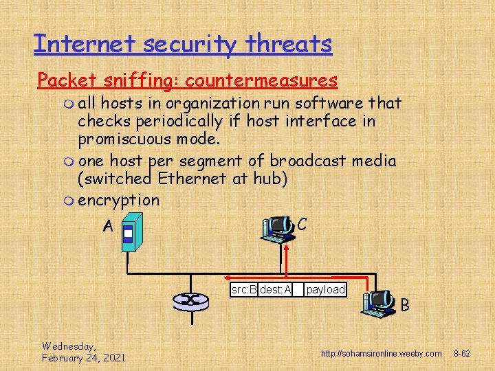 Internet security threats Packet sniffing: countermeasures m all hosts in organization run software that