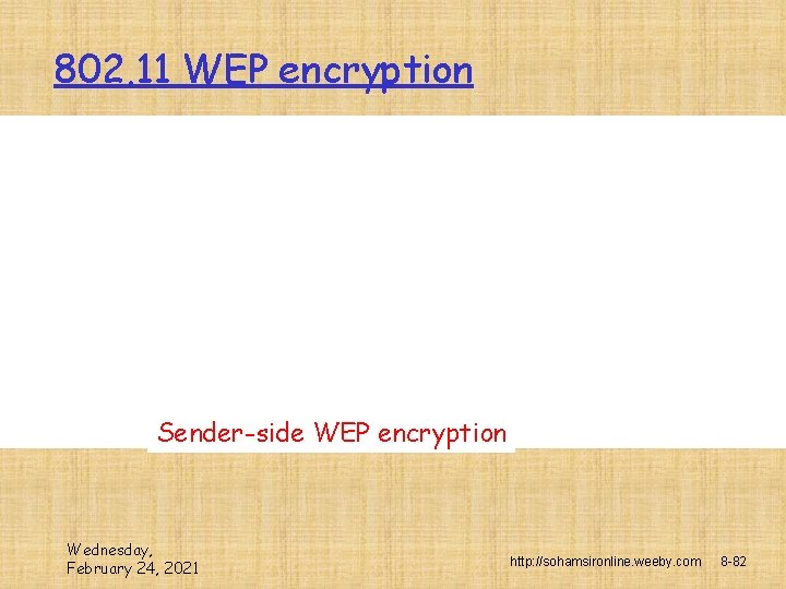 802. 11 WEP encryption Sender-side WEP encryption Wednesday, February 24, 2021 http: //sohamsironline. weeby.