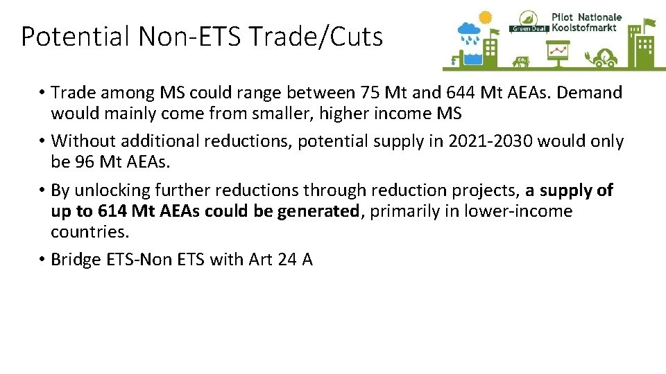 Potential Non-ETS Trade/Cuts • Trade among MS could range between 75 Mt and 644