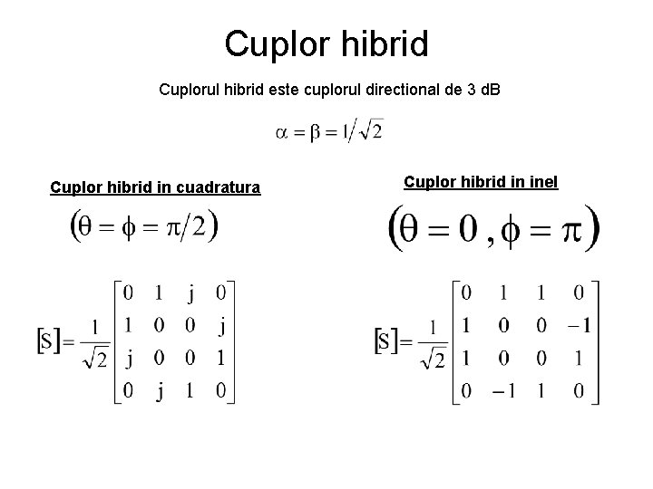 Cuplor hibrid Cuplorul hibrid este cuplorul directional de 3 d. B Cuplor hibrid in