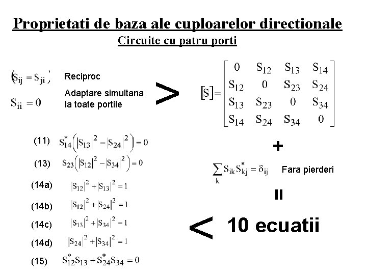 Proprietati de baza ale cuploarelor directionale Circuite cu patru porti Reciproc Adaptare simultana la