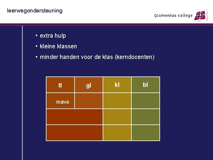 leerwegondersteuning • extra hulp • kleine klassen • minder handen voor de klas (kerndocenten)