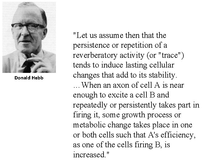 Donald Hebb "Let us assume then that the persistence or repetition of a reverberatory