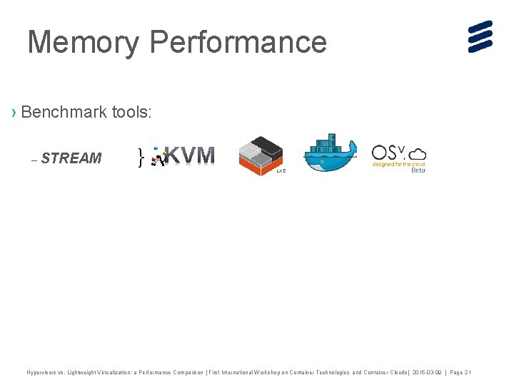 Memory Performance › Benchmark tools: – STREAM LXC Hypervisors vs. Lightweight Virtualization: a Performance