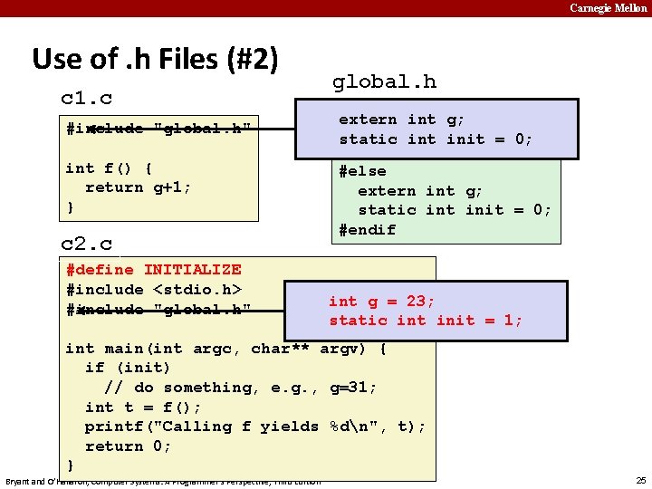 Carnegie Mellon Use of. h Files (#2) c 1. c #include "global. h" int