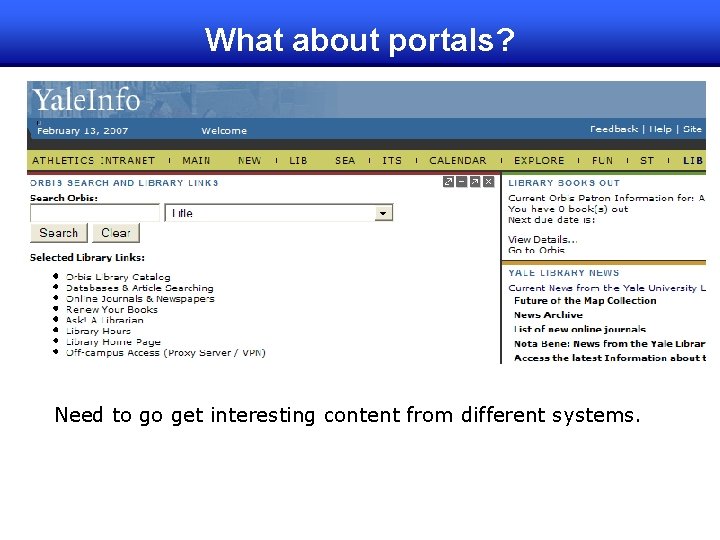 What about portals? Need to go get interesting content from different systems. 