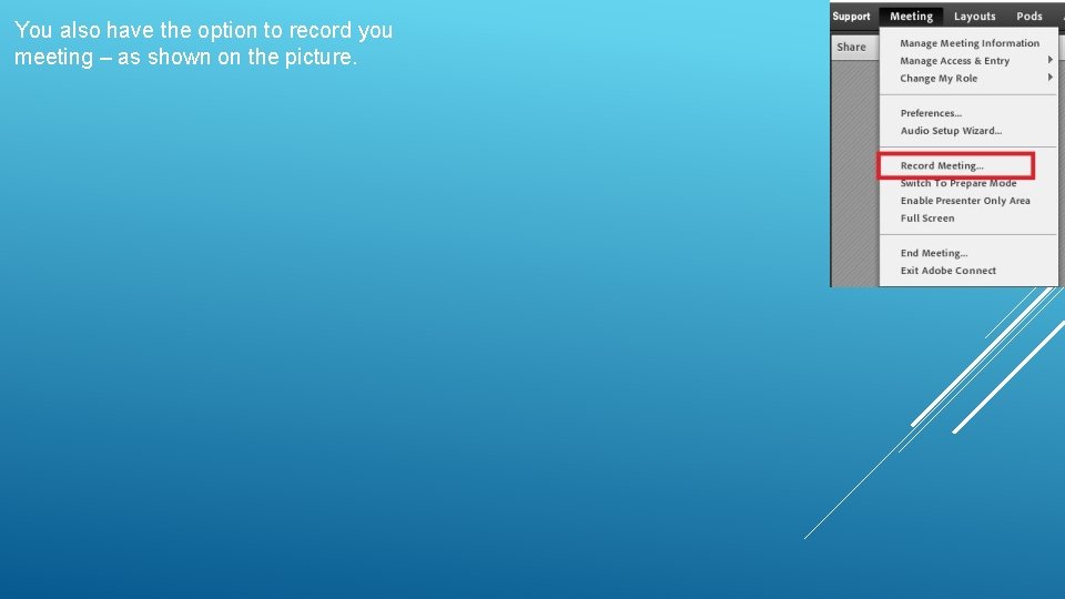 You also have the option to record you meeting – as shown on the