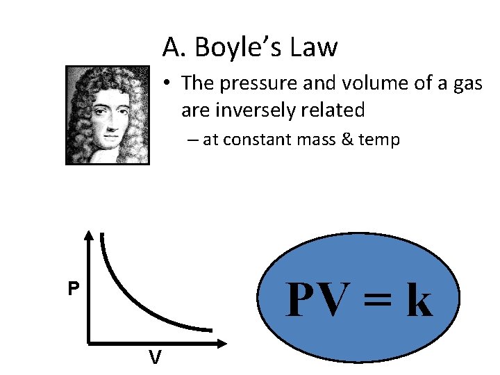 A. Boyle’s Law • The pressure and volume of a gas are inversely related