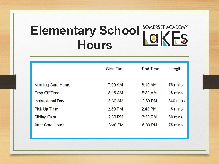 Elementary School Hours 