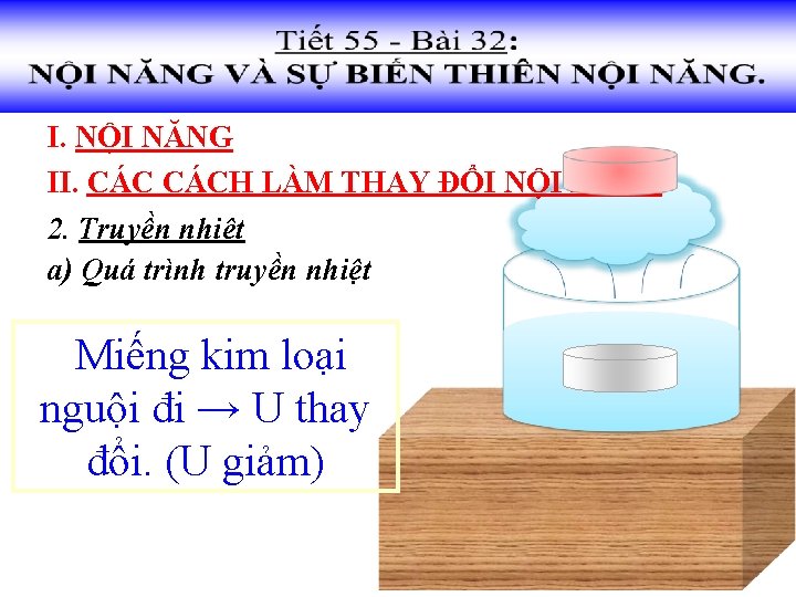 I. NỘI NĂNG II. CÁCH LÀM THAY ĐỔI NỘI NĂNG 2. Truyền nhiệt a)