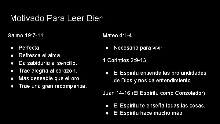 Motivado Para Leer Bien Salmo 19: 7 -11 ● ● ● Perfecta Refresca el