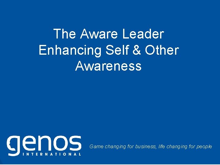 The Aware Leader Enhancing Self & Other Awareness Game changing for business, life changing
