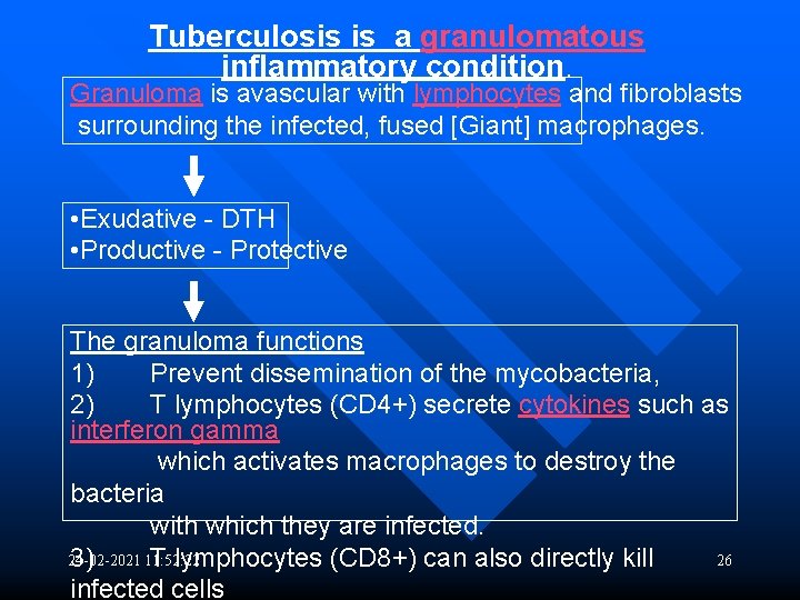 Tuberculosis is a granulomatous inflammatory condition. Granuloma is avascular with lymphocytes and fibroblasts surrounding