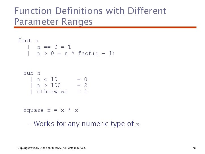 Function Definitions with Different Parameter Ranges fact n | n == 0 = 1