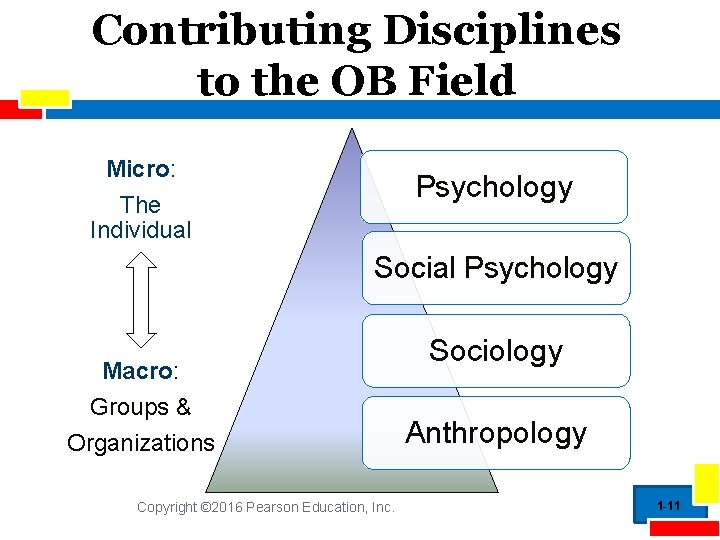 Contributing Disciplines to the OB Field Micro: The Individual Psychology Social Psychology Macro: Groups